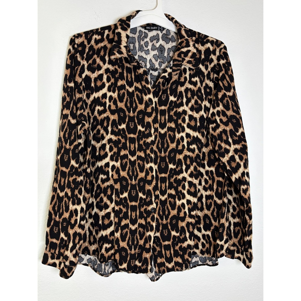 Big Dart Leopard Print Button Front Blouse Long Sleeve Brown Black UK 24